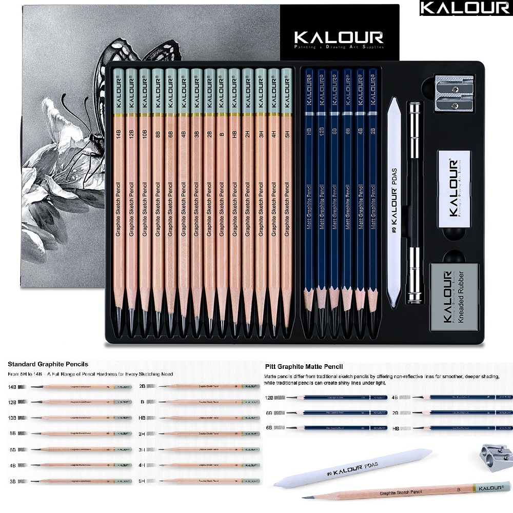 Sketching Charcoal Set - KALOUR Set di 25/22 Pezzi per