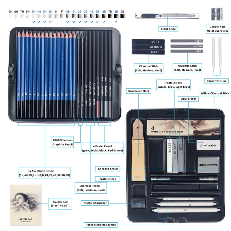 50 pezzi Set di matite per sch - Sketching Charcoal Set recensione e prezzo
